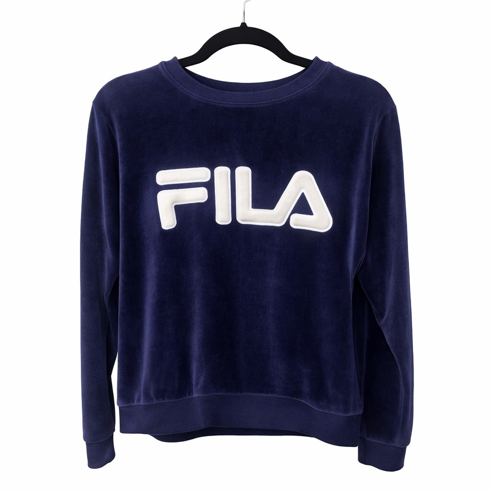 Fila Deep Blue Velour Crewneck with White Logo XL